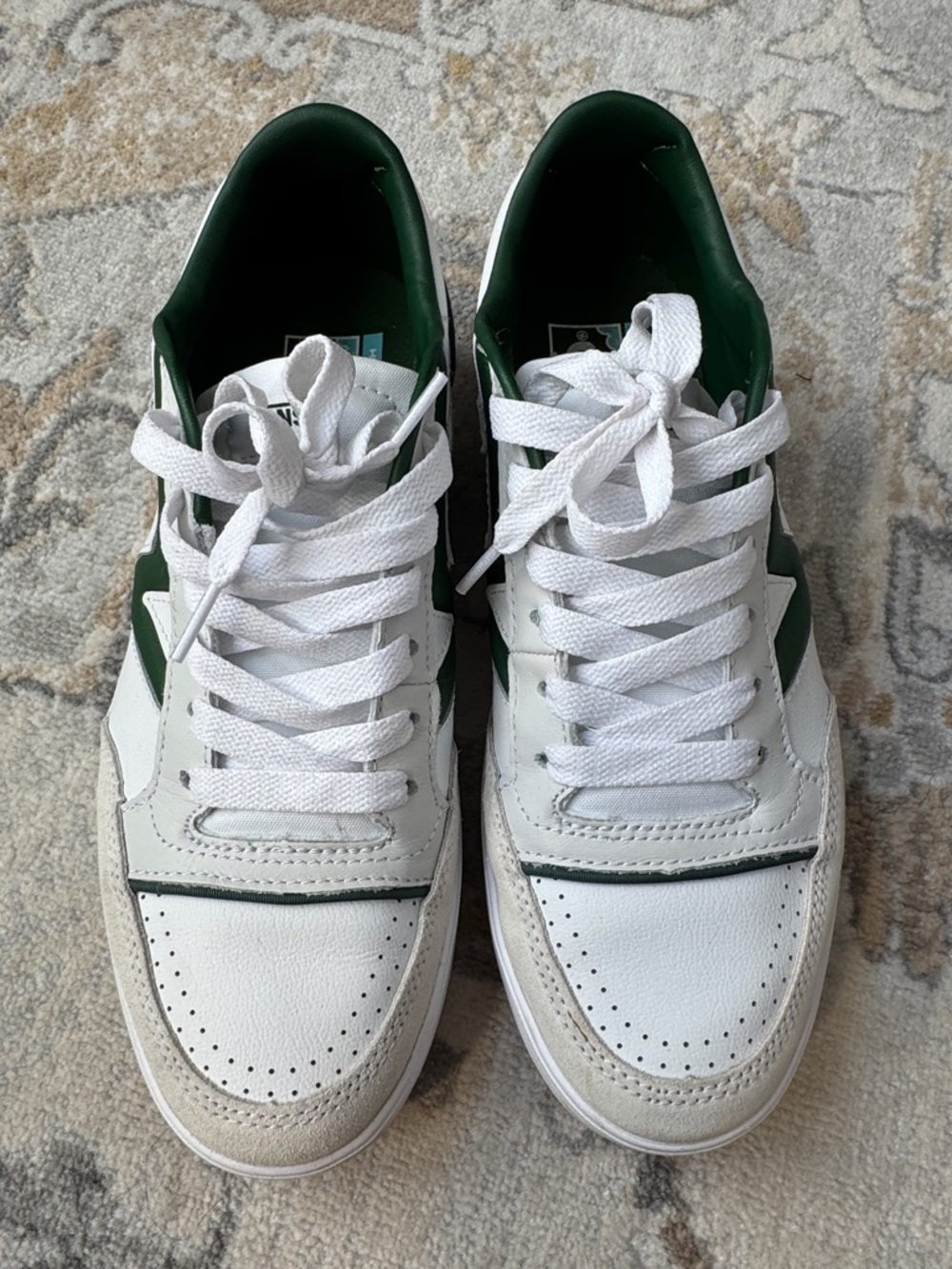 Vans Men's White and Dark Green Low-Top Sneakers